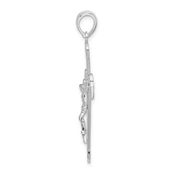 De-Ani Sterling Silver Rhodium-Plated Polished Budded Crucifix Pendant — alternate view
