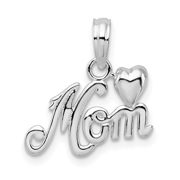 De-Ani Sterling Silver Rhodium-Plated Polished Mom with Heart Pendant