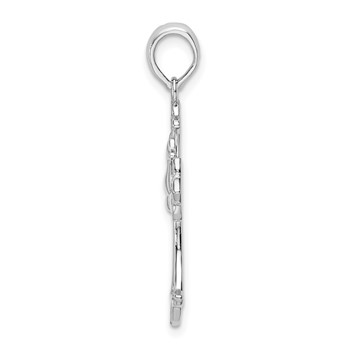 De-Ani Sterling Silver Rhodium-Plated Cut-Out Fleur de Lis Cross with Dove Pendant — alternate view