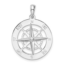 Image of De-Ani Sterling Silver Rhodium-Plated Polished Nautical Compass Pendant