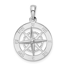 Image of De-Ani Sterling Silver Rhodium-Plated Polished Nautical Compass Pendant