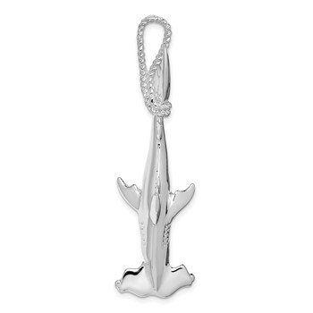 De-Ani Sterling Silver Rhod-plated Polished 3D Hammerhead Shark Pendant — alternate view