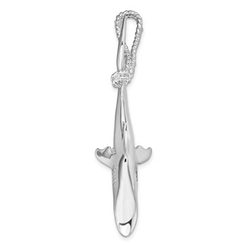 De-Ani Sterling Silver Rhodium-plated Polished 3D Shark Hanging from Rope Pendant — alternate view