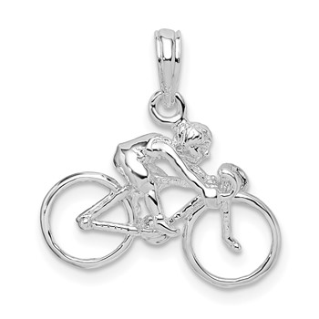Sterling Silver Rhodium-plated 3D Bicycle w/Rider Pendant