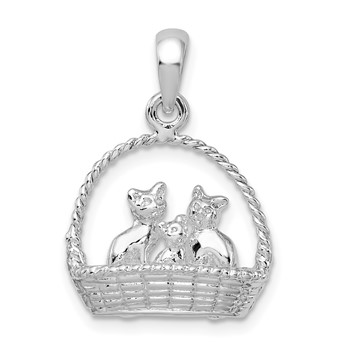 De-Ani Sterling Silver Rhodium-plated Polished 3D Kittens in Basket Pendant