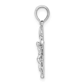De-Ani Sterling Silver Rhodium-Plated Polished Thin Crucifix Pendant — alternate view