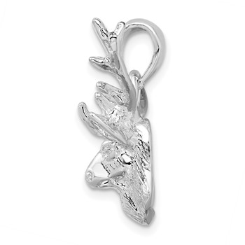 De-Ani Sterling Silver Rhodium-Plated Polished 8-point Buck Deer Head Pendant — alternate view