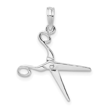 De-Ani Sterling Silver Rhodium-Plated Polished Moveable 3D Scissors Pendant
