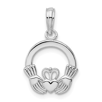 De-Ani Sterling Silver Rhodium-Plated Polished Claddagh Circle Pendant