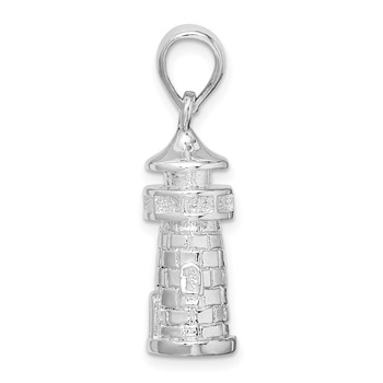 De-Ani Sterling Silver Rhodium-Plated Polished 3D Lighthouse Pendant — alternate view