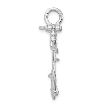 De-Ani Sterling Silver Rhodium-Plated Polished and Textured 3D Anchor with Rope Pendant — alternate view