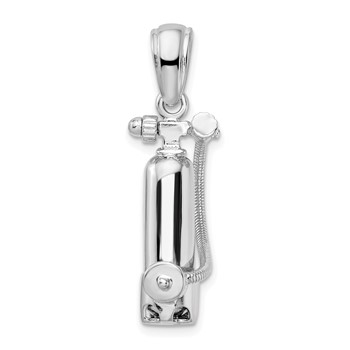 De-Ani Sterling Silver Rhodium-Plated 3D Single Scuba Tank with Hose Pendant