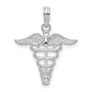 De-Ani Sterling Silver Rhodium-Plated Polished Cut-Out Caduceus Pendant