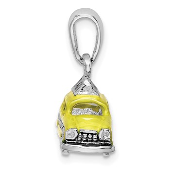 Sterling Silver Polished 3D Enameled Taxi Pendant — alternate view