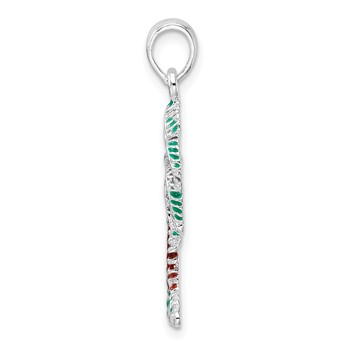 De-Ani Sterling Silver Rhodium-Plated Polished Enameled Palmetto Pendant — alternate view