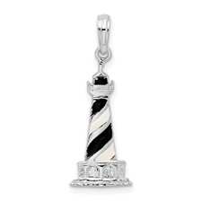 Image of De-Ani Sterling Silver Rhodium-Plated Enameled Cape Hatteras Lighthouse Pendant