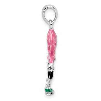De-Ani Sterling Silver Rhodium-Plated Polished 3D Pink Flamingo Pendant — alternate view
