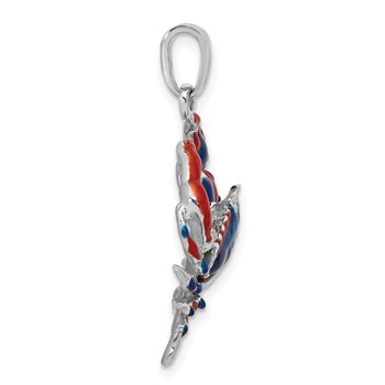 De-Ani Sterling Silver Rhodium-Plated Polished Enameled Blue Stone Crab Pendant — alternate view