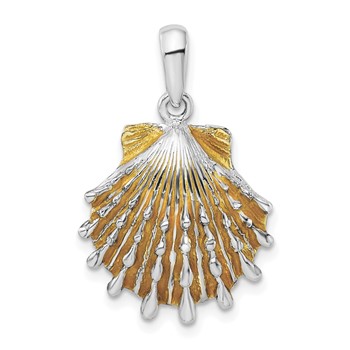 Sterling Silver Polished Enameled Orange Lions Paw Shell Pendant