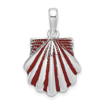 Sterling Silver Polished Enameled Red Scallop Shell Pendant