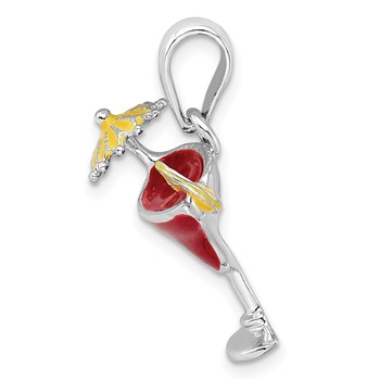 De-Ani Sterling Silver Rhodium-Plated Polished Enameled Margarita Pendant — alternate view
