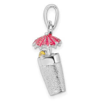 De-Ani Sterling Silver Rhodium-Plated 3D Enameled Cocktail Drink Pendant — alternate view