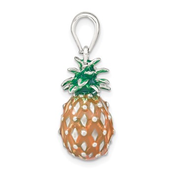 De-Ani Sterling Silver Rhodium-Plated Polished 3D Enameled Pineapple Pendant — alternate view
