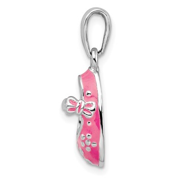 De-Ani Sterling Silver Rhodium-Plated 3D Pink Enameled Baby Shoe Pendant — alternate view