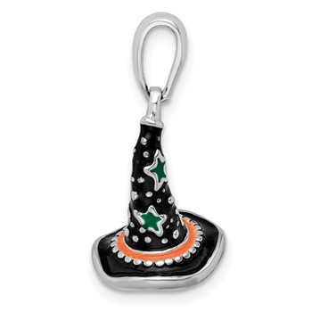 De-Ani Sterling Silver Rhodium-Plated Polished 3D Enameled Witch Hat Pendant — alternate view