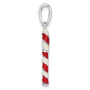 De-Ani Sterling Silver Rhodium-Plated 3D Enameled Candy Cane Pendant — alternate view