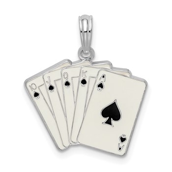 De-Ani Sterling Silver Rhodium-Plated Enameled Cards Royal Flush Pendant