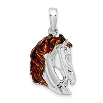 Sterling Silver Polished Enameled Horse Head Pendant