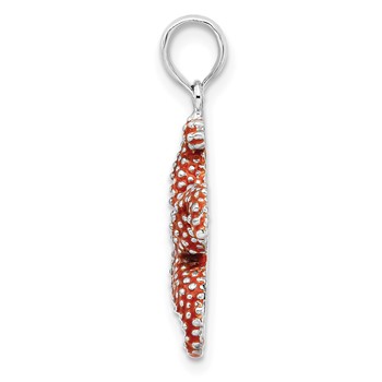De-Ani Sterling Silver Rhodium-Plated Enameled Orange Starfish Pendant — alternate view