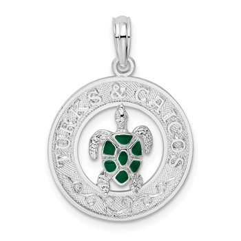 De-Ani Sterling Silver Rhodium-Plated Enameled Turks and Caicos with Turtle Pendant