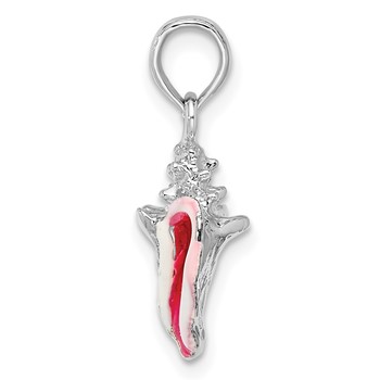 De-Ani Sterling Silver Rhodium-plated Polished Enameled Small Conch Shell Pendant — alternate view