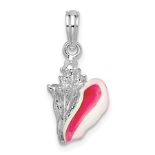 Image of De-Ani Sterling Silver Rhodium-plated Polished Enameled Small Conch Shell Pendant
