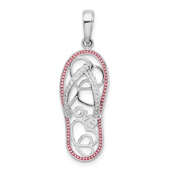 De-Ani Sterling Silver Rhodium-Plated Enameled LOVE Flip-flop Pendant