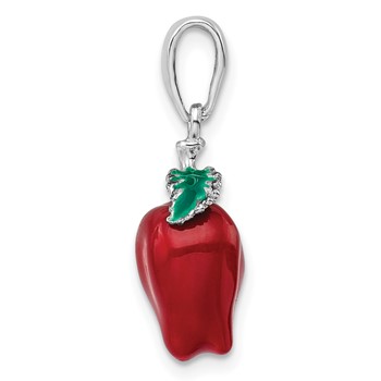 De-Ani Sterling Silver Rhodium-Plated Polished 3D Enameled Apple Pendant — alternate view