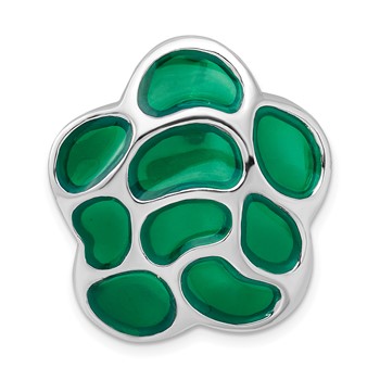 Sterling Silver Polished Enameled Cut-out Green Flower Pendant