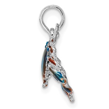 De-Ani Sterling Silver Rhodium-Plated Polished Enameled Blue Stone Crab Pendant — alternate view