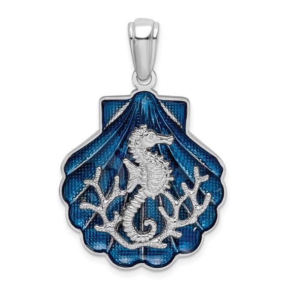 Sterling Silver Aqua Blue Crystal Background Seahorse Pendant Sterling Silver Aqua Blue Crystal Background Seahorse Pendant