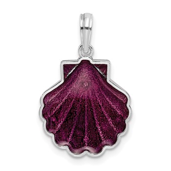 Sterling Silver Polished Enameled Small Purple Shell Pendant