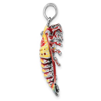 De-Ani Sterling Silver Rhodium-Plated Polished Enameled Florida Lobster Pendant — alternate view