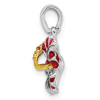 De-Ani Sterling Silver Rhodium-Plated Polished Enameled Red Hibiscus Pendant — alternate view