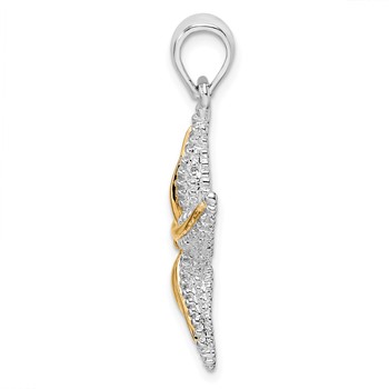 De-Ani Sterling Silver Rhodium-Plated Polished Starfish with 14k Accent Pendant — alternate view