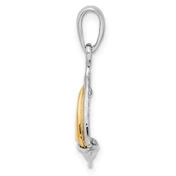 De-Ani Sterling Silver Rhodium-Plated Polished 3D Sailboat with 14k Sail Pendant — alternate view