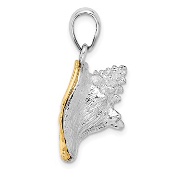 De-Ani Sterling Silver Rhodium-Plated 3D Conch Shell with 14k Accent Pendant — alternate view