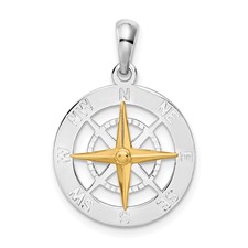 Image of De-Ani Sterling Silver Rhodium-Plated Small Compass with 14k Needle Pendant