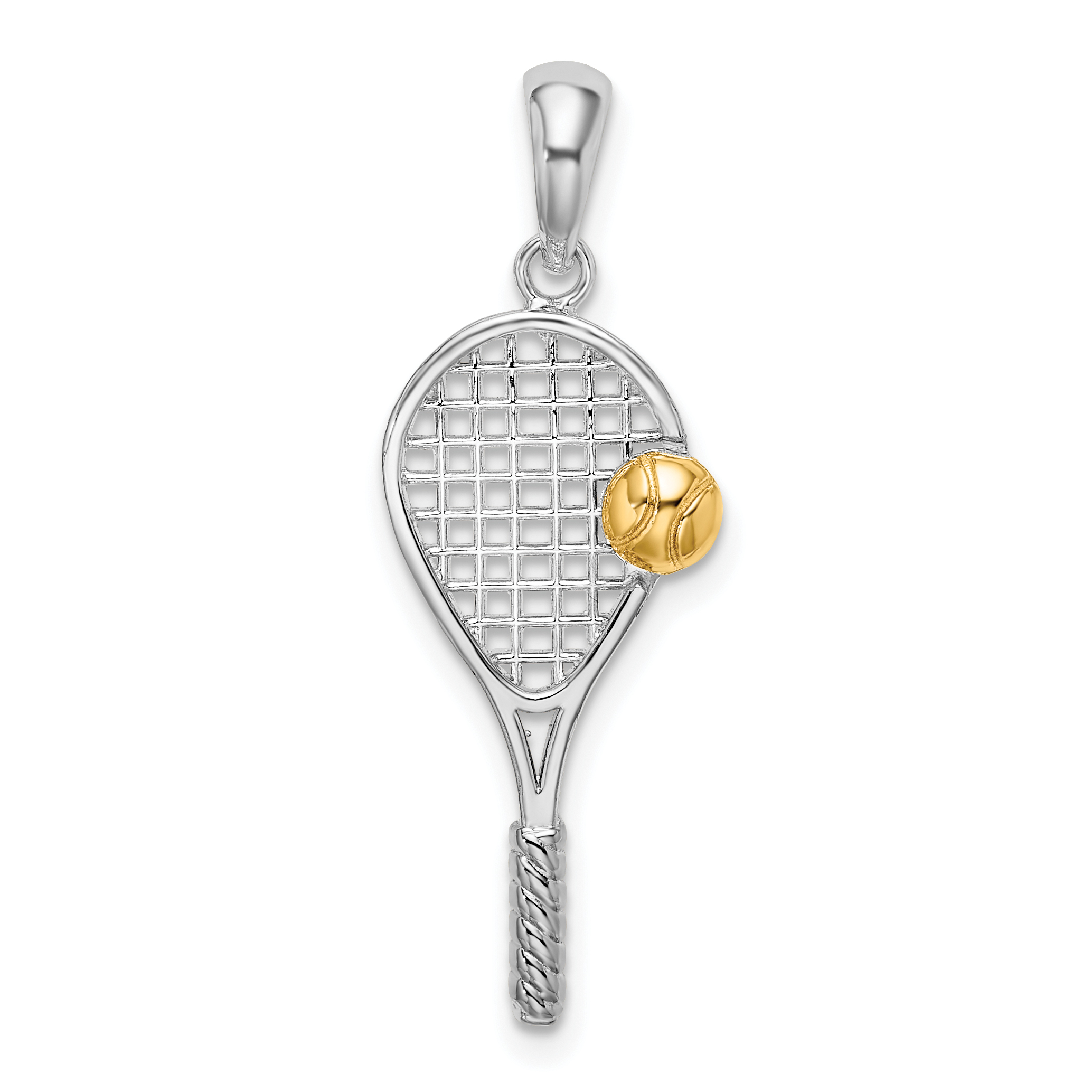 De-Ani Sterling Silver Rhodium-Plated Polished Tennis Racquet with
