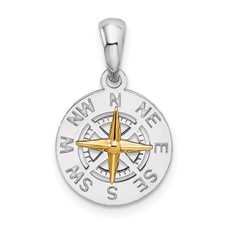 Image of De-Ani Sterling Silver Rhodium-Plated Polished Mini Compass with 14k Needle Pendant